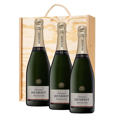 3 x Henriot Brut Souverain Champagne 75cl Treble Wooden Gift Boxed Champagne